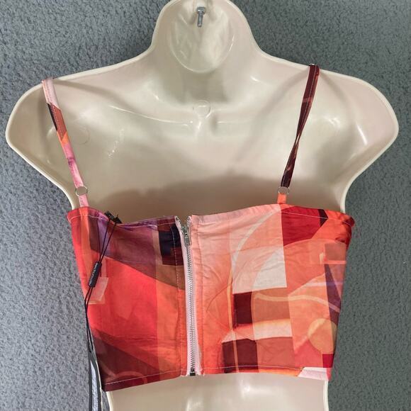 PrettyLittleThing Corset Top Women’s M Orange Geometric Print Strappy Bustier - Picture 3 of 8